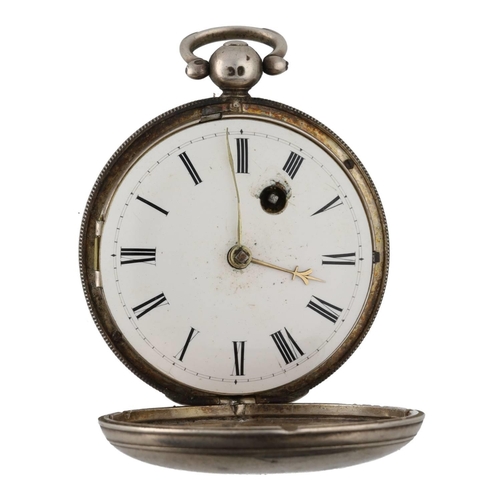 1009 - William IV silver verge hunter pocket watch, London 1835, unsigned fusee movement, no. 57795,  with ... 