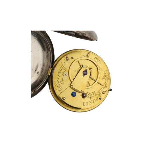 1010 - Barrauds, London - George IV silver verge hunter pocket watch, London 1824, the fusee movement signe... 