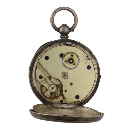 1019 - John Myers & Co. - silver (0.935) cylinder engine turned pocket watch, inscribed hinged cuvette,... 