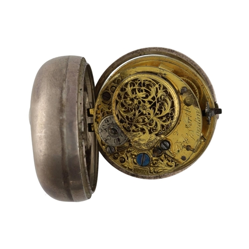 1020 - Richard North, London - George III silver pair cased verge pocket watch, London 1772, the fusee move... 