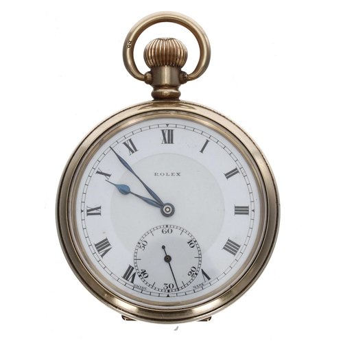 1026 - Rolex - Swiss gold plated lever pocket watch, signed 17 jewel three adj. movement, signed dial with ... 