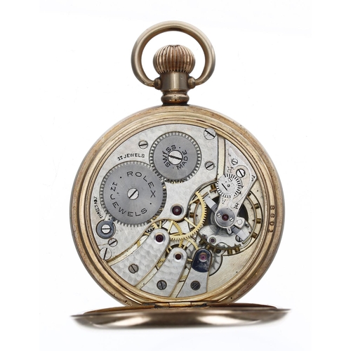 1026 - Rolex - Swiss gold plated lever pocket watch, signed 17 jewel three adj. movement, signed dial with ... 