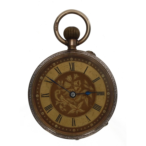 1027 - Stauffer, Son & Co. - attractive 9ct rose gold cylinder engraved fob watch, gilt bar movement, 9... 