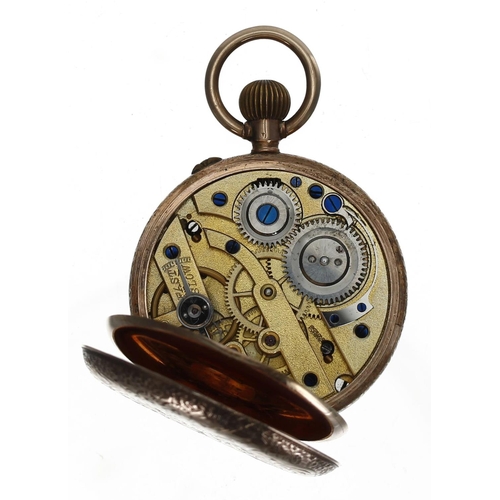 1027 - Stauffer, Son & Co. - attractive 9ct rose gold cylinder engraved fob watch, gilt bar movement, 9... 