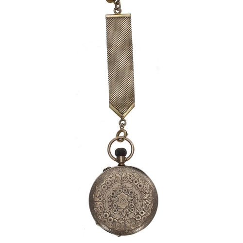 1029 - 9ct cylinder engraved fob watch, import hallmarks London 1908, gilt frosted bar movement, 9ct hinged... 