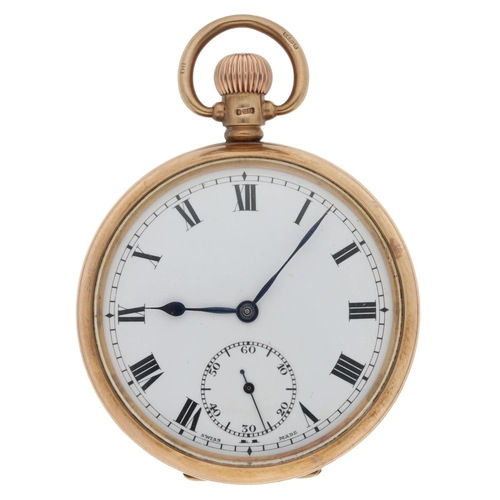 1030 - Admiral - Swiss 9ct lever pocket watch, Birmingham 1928, Swiss ref. 999 movement, Roman numeral dial... 