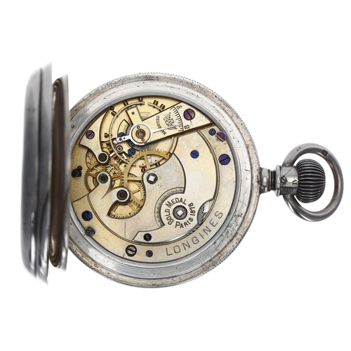 1032 - Longines - silver lever set pocket watch, London 1884, signed movement with compensated balance and ... 