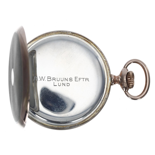 1034 - A.W. Bruuns EFTR. Lund - Continental silver (0.800) lever pocket watch, signed gilt movement, with c... 