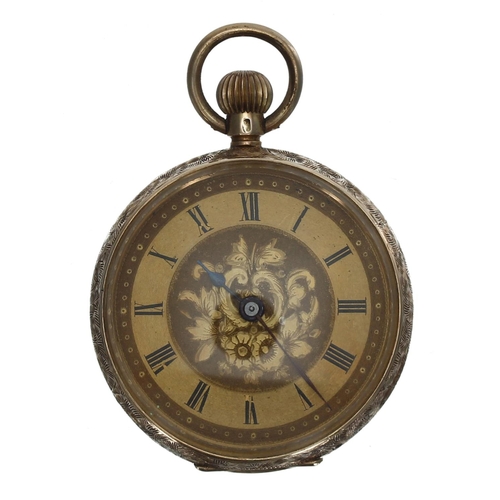 1040 - Waltman - 14ct cylinder engraved fob watch, the gilt frosted bar movement signed Waltman, metal hing... 