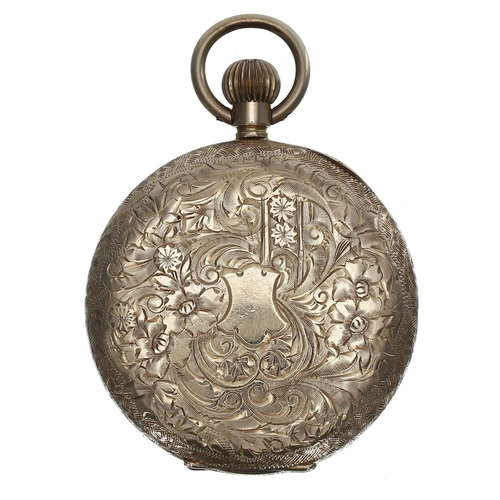 1040 - Waltman - 14ct cylinder engraved fob watch, the gilt frosted bar movement signed Waltman, metal hing... 