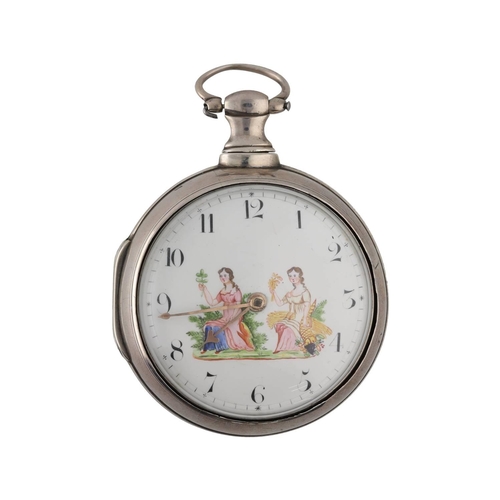 1044 - Bullingford, Liverpool - George III silver verge pair cased pocket watch with polychrome dial, Birmi... 