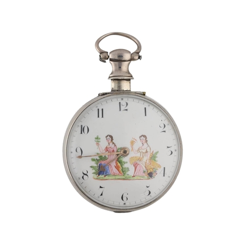 1044 - Bullingford, Liverpool - George III silver verge pair cased pocket watch with polychrome dial, Birmi... 