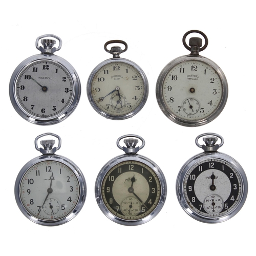 1088 - Six Ingersoll chrome cased pocket watches to include two Ingersoll Triumph, Ingersoll Defiance and I... 