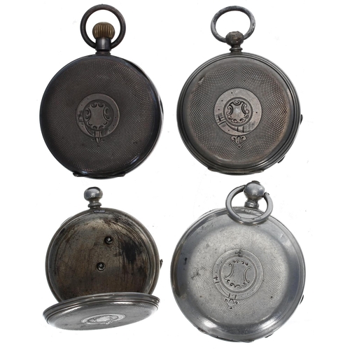 1084 - Two silver lever pocket watches (one lacking bezel and glass); together with two silver cylinder eng... 