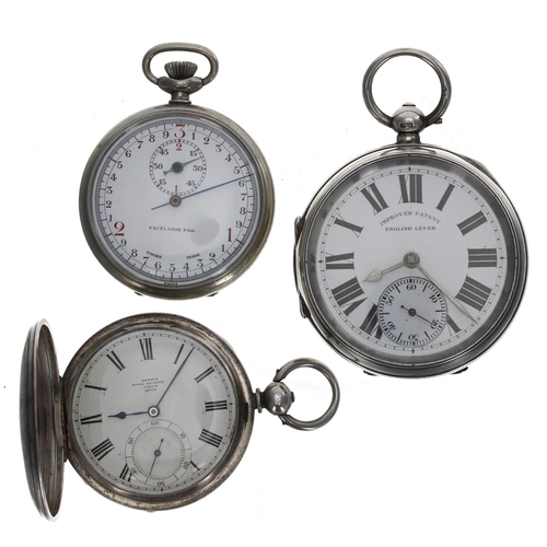 1082 - White metal lever engine turned hunter pocket watch, the movement, cuvette and dial signed 'French R... 