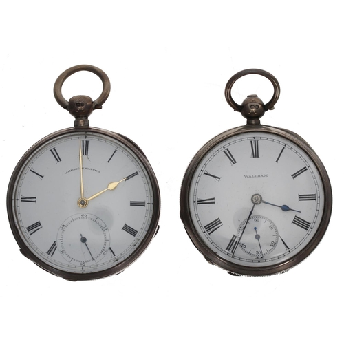 1081 - Home Watch Co. Waltham silver lever engine turned pocket watch in need of attention, 52mm; together ... 