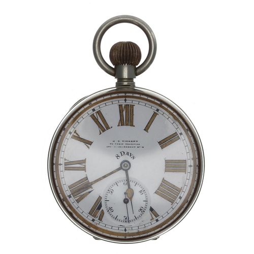 1075 - Goliath 8 days nickel cased lever pocket watch, the movement stamped Brevet, no. 33236, with compens... 