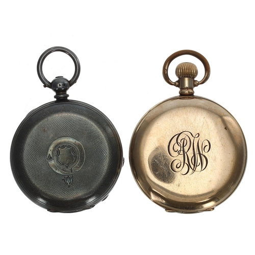 1071 - Swiss gold plated lever hunter pocket watch, unsigned movement, hinged cuvette, Roman numeral dial, ... 