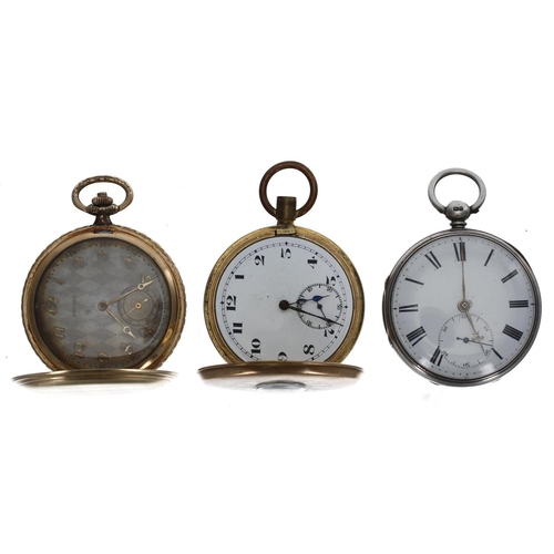 1110 - Pluto gold plated lever pocket watch for repair, 50mm; together with a Drusus gold plated lever hunt... 