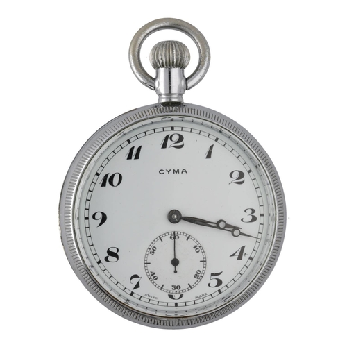 1111 - Cyma nickel cased lever pocket watch, signed 15 jewel movement, no. 423664, signed dial with Arabic ... 