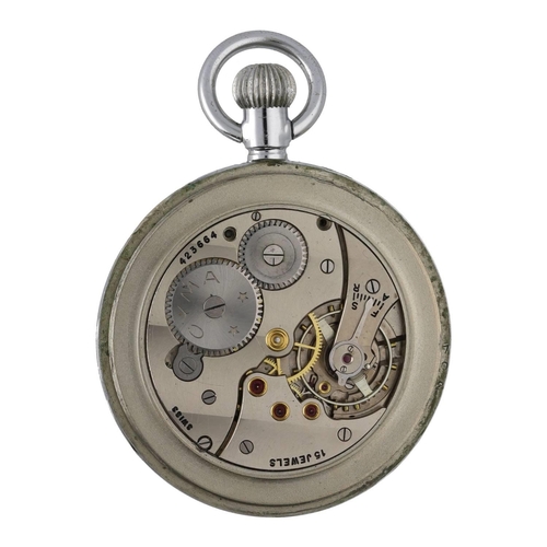 1111 - Cyma nickel cased lever pocket watch, signed 15 jewel movement, no. 423664, signed dial with Arabic ... 