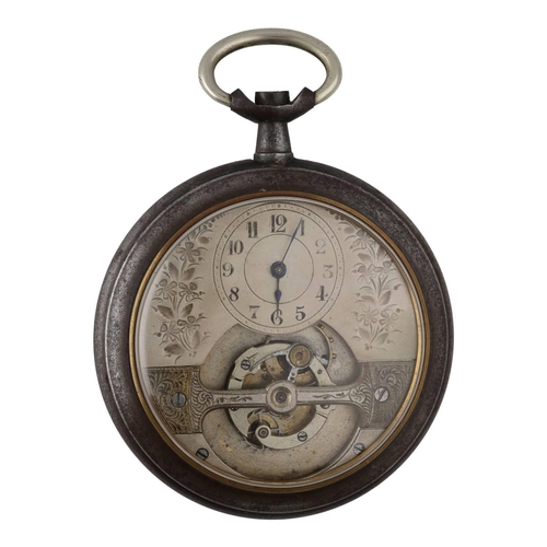 1112 - Interesting gunmetal Hebdomas style tourbillon pocket watch for repair, the movement signed Mobilis,... 