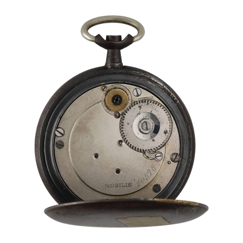 1112 - Interesting gunmetal Hebdomas style tourbillon pocket watch for repair, the movement signed Mobilis,... 