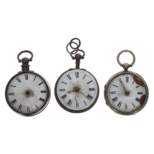 1114 - Two silver verge pair cased pocket watches for repair, maker White, London and unsigned, Roman numer... 