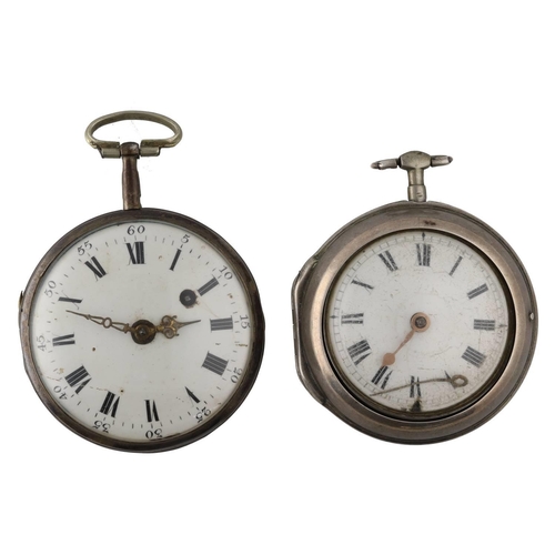 1116 - Mid-19th century silver verge pair cased pocket watch for repair, maker F. Moore, London, Roman nume... 