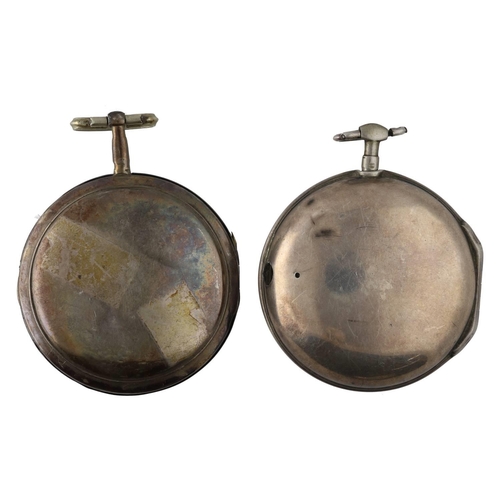 1116 - Mid-19th century silver verge pair cased pocket watch for repair, maker F. Moore, London, Roman nume... 