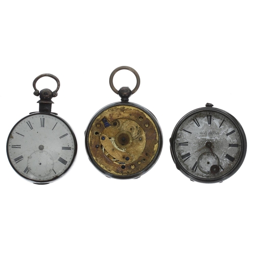 1096 - Two silver fusee lever pocket watches for repair, makers J.W. Benson, London; Scott, Kendal; togethe... 