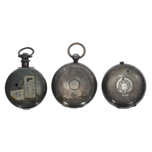 1096 - Two silver fusee lever pocket watches for repair, makers J.W. Benson, London; Scott, Kendal; togethe... 