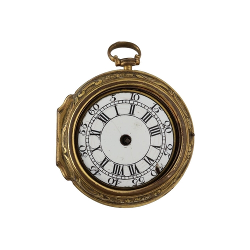 1117 - Pink, London - English 18th century gilt metal verge repousse pair cased pocket watch for repair, no... 