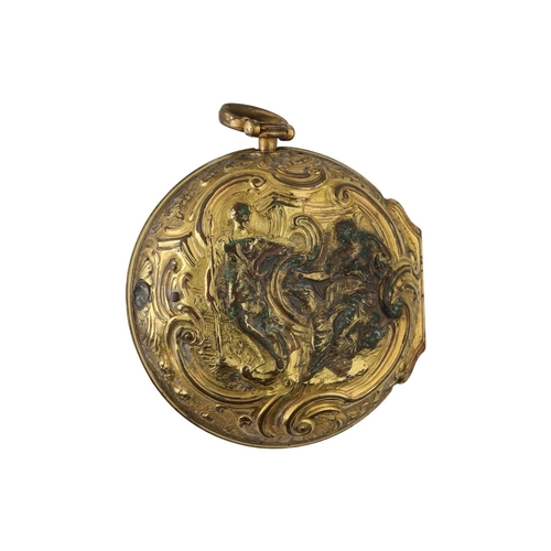 1117 - Pink, London - English 18th century gilt metal verge repousse pair cased pocket watch for repair, no... 