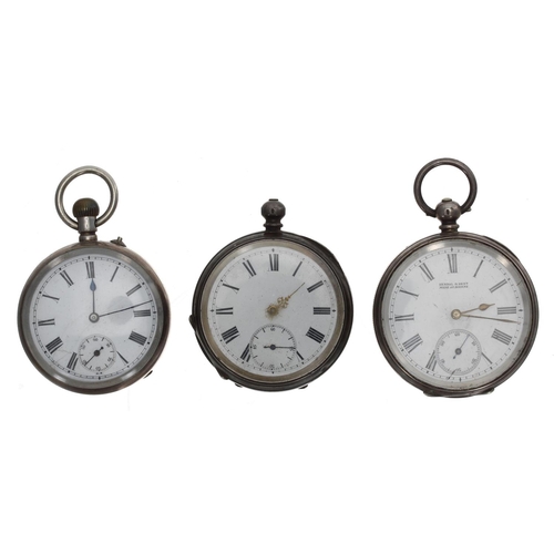 1098 - Silver (0.935) cylinder engine turned pocket watch for repair, 51mm; together with a silver (0.935) ... 