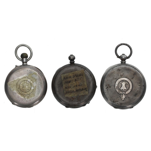 1098 - Silver (0.935) cylinder engine turned pocket watch for repair, 51mm; together with a silver (0.935) ... 