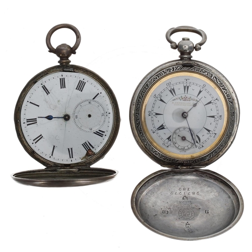 1101 - Turkish Market silver (0.800) lever engine turned hunter pocket watch for repair, the half plate mov... 