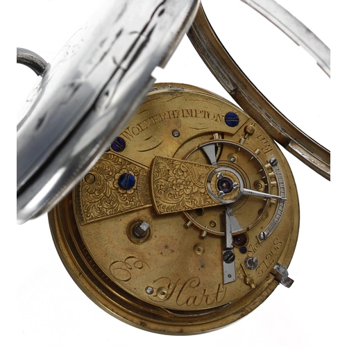 1103 - Victorian silver fusee lever pocket watch for repair, London 1870, the movement signed E. Hart, Wolv... 