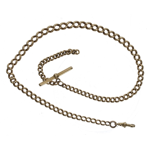 1054 - Good 18ct graduated curb link watch Albert chain, with 18ct T-bar and clasp, 48.9gm, 15.5'' long... 