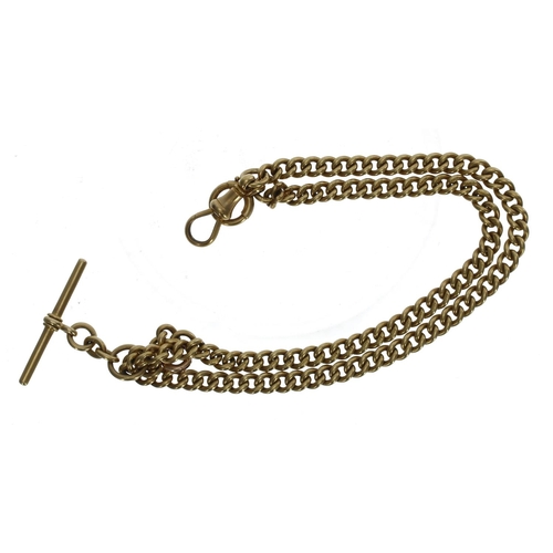 1055 - Good 18ct curb link watch Albert chain, with 18ct T-bar, clasp and loop, 45.7gm, 14.75'' long... 