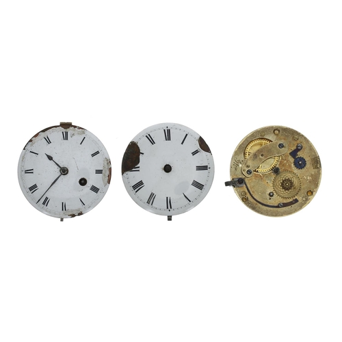 1124 - Three fusee verge pocket watch movements, makers Wightwick & Moss, London; Jon Carr, Swaffham; T... 