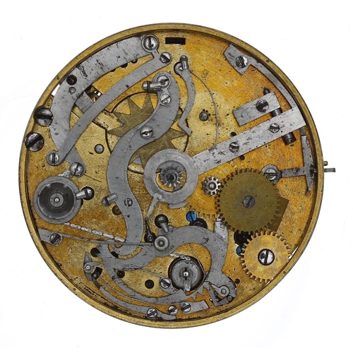 1128 - Viner, London - duplex repeating pocket watch movement, signed Viner, New Bond St., London, with eng... 