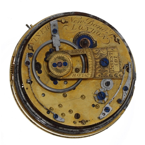 1128 - Viner, London - duplex repeating pocket watch movement, signed Viner, New Bond St., London, with eng... 