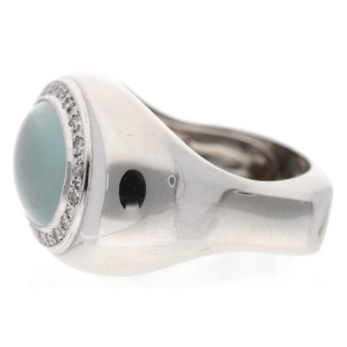 115 - Ponte Vecchio Gioielli Italian 18ct white gold cabochon gem and diamond dress ring, width 16mm, 14.4... 