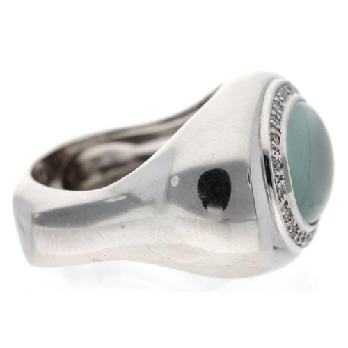 115 - Ponte Vecchio Gioielli Italian 18ct white gold cabochon gem and diamond dress ring, width 16mm, 14.4... 