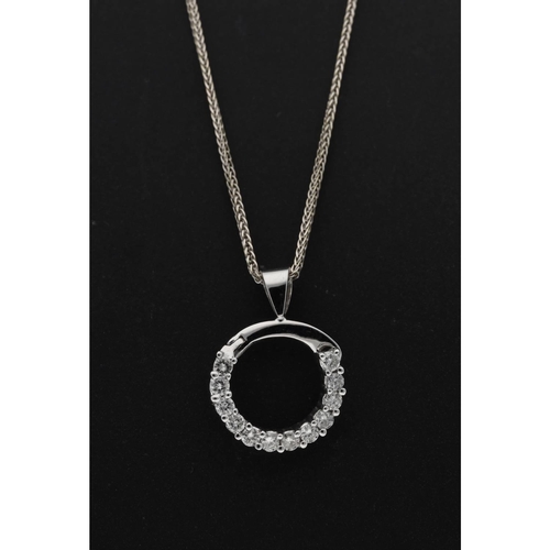 146 - Modern 18ct white gold diamond set horseshoe design pendant on a fine necklace, round brilliant-cuts... 