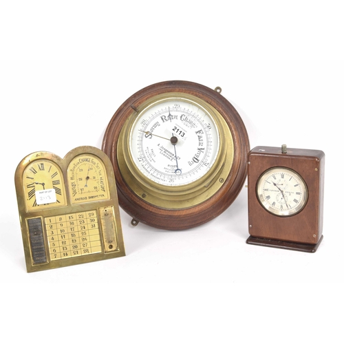 2113 - Brass bulkhead aneroid barometer, the 6