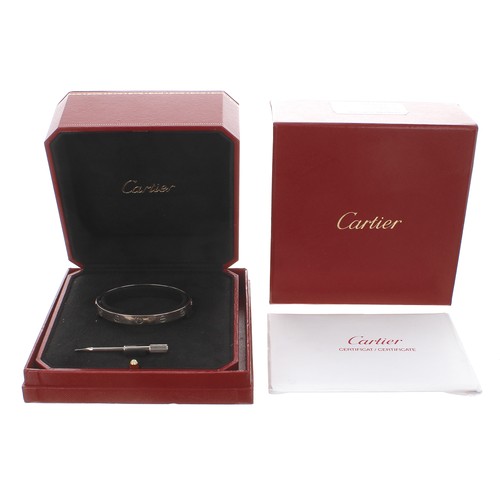 Cartier 18ct white gold 'Love' bracelet in the original box, signed, size 17, FM4662, 33.9gm (23)