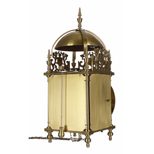 1332 - Contemporary brass verge lantern clock signed Peter Mairavers, Nantwich on the front fret, over a si... 