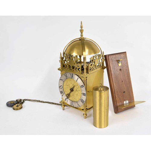 1332 - Contemporary brass verge lantern clock signed Peter Mairavers, Nantwich on the front fret, over a si... 